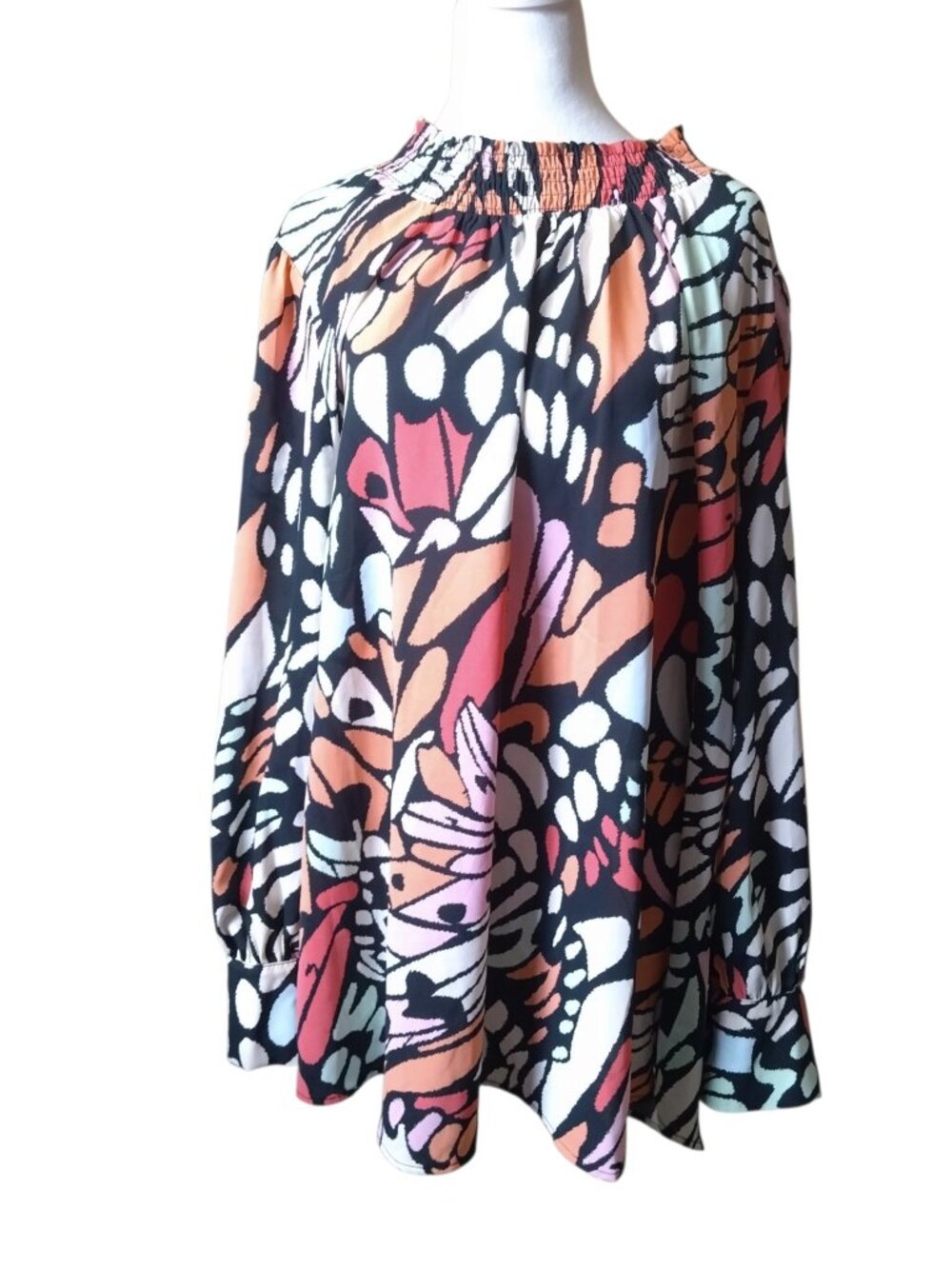 Jodifl Abstract Print Ruffle Mock Neck Blouse Size 2X Artsy Colorful Feminine